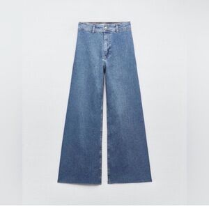 Zara Marine Best Seller Pale Blue Flare Wide-Leg Jeans Women’s 8 High